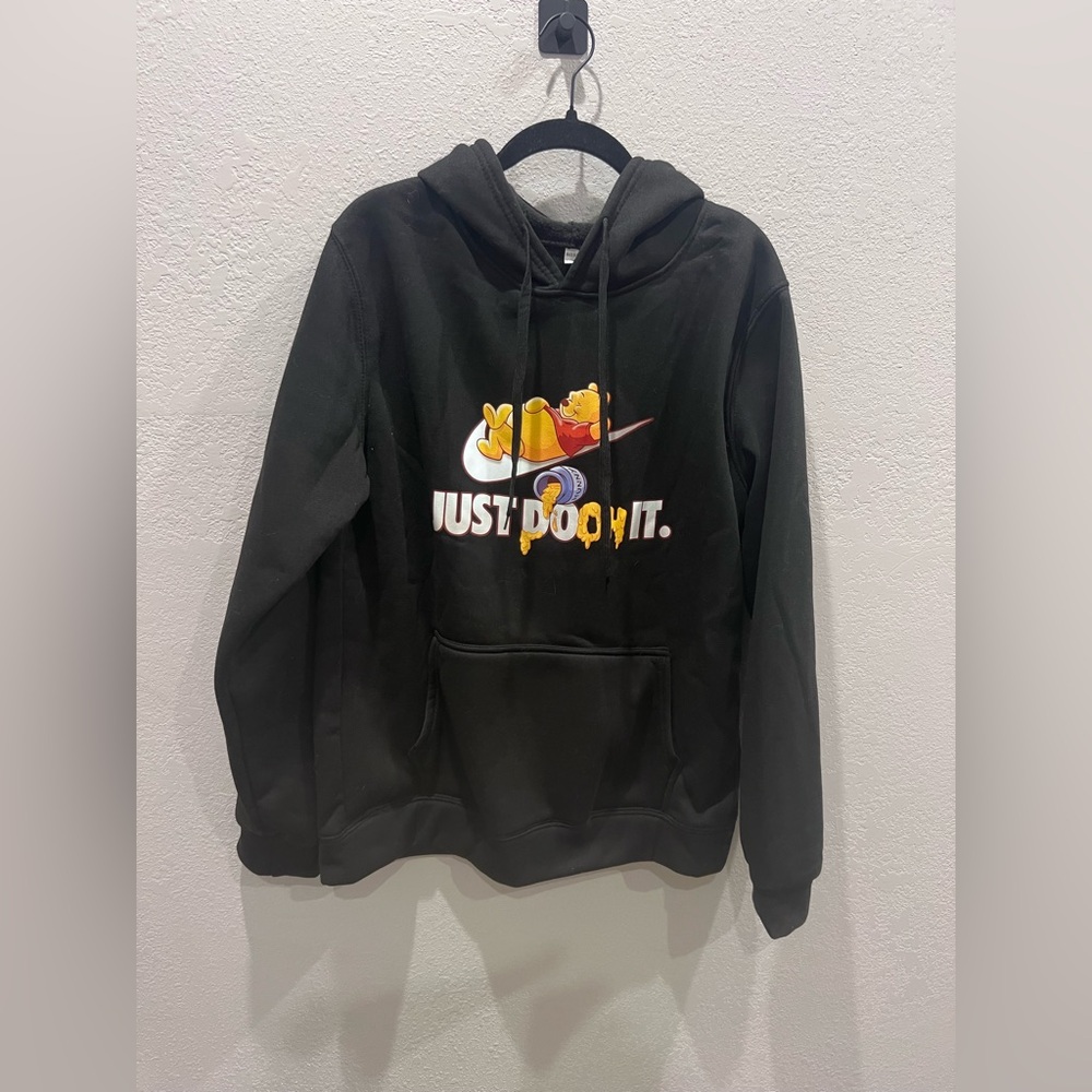 “Just Pooh It” Black Hoodie with Graphic Print